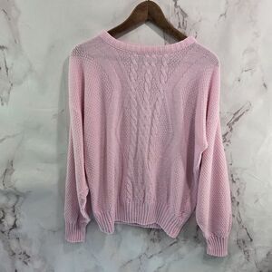Vintage Sweater Womens Large Pink Cable Knit Academic Light Barbiecore
